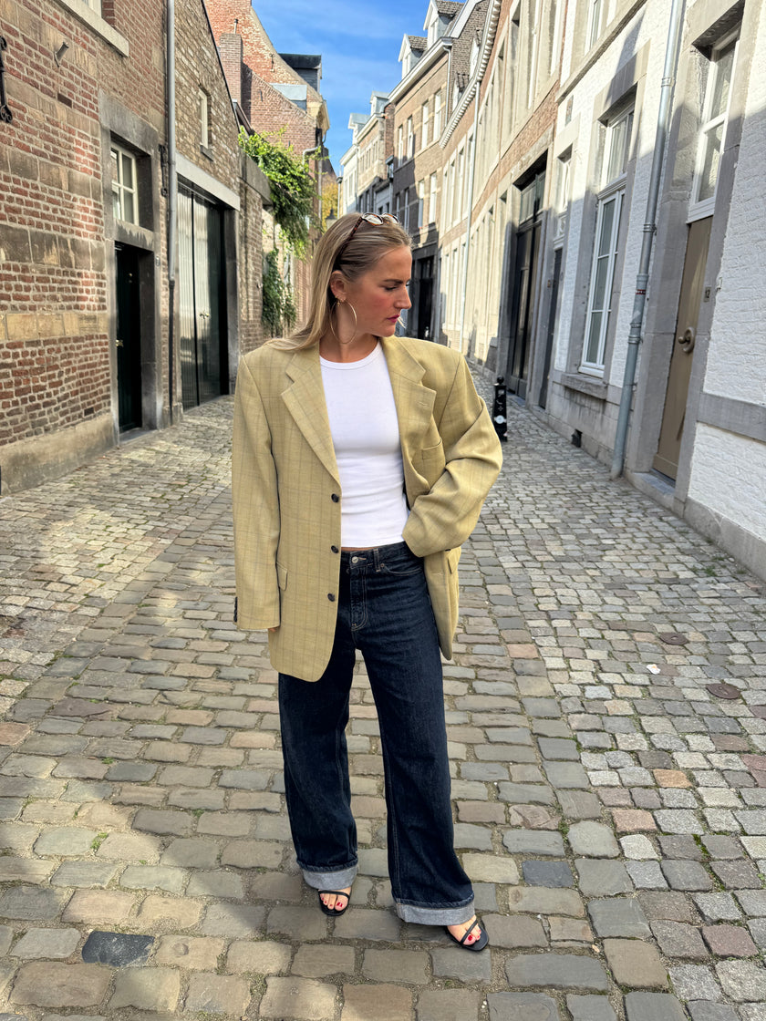 Yellow Beige Oversized Vintage Blazer