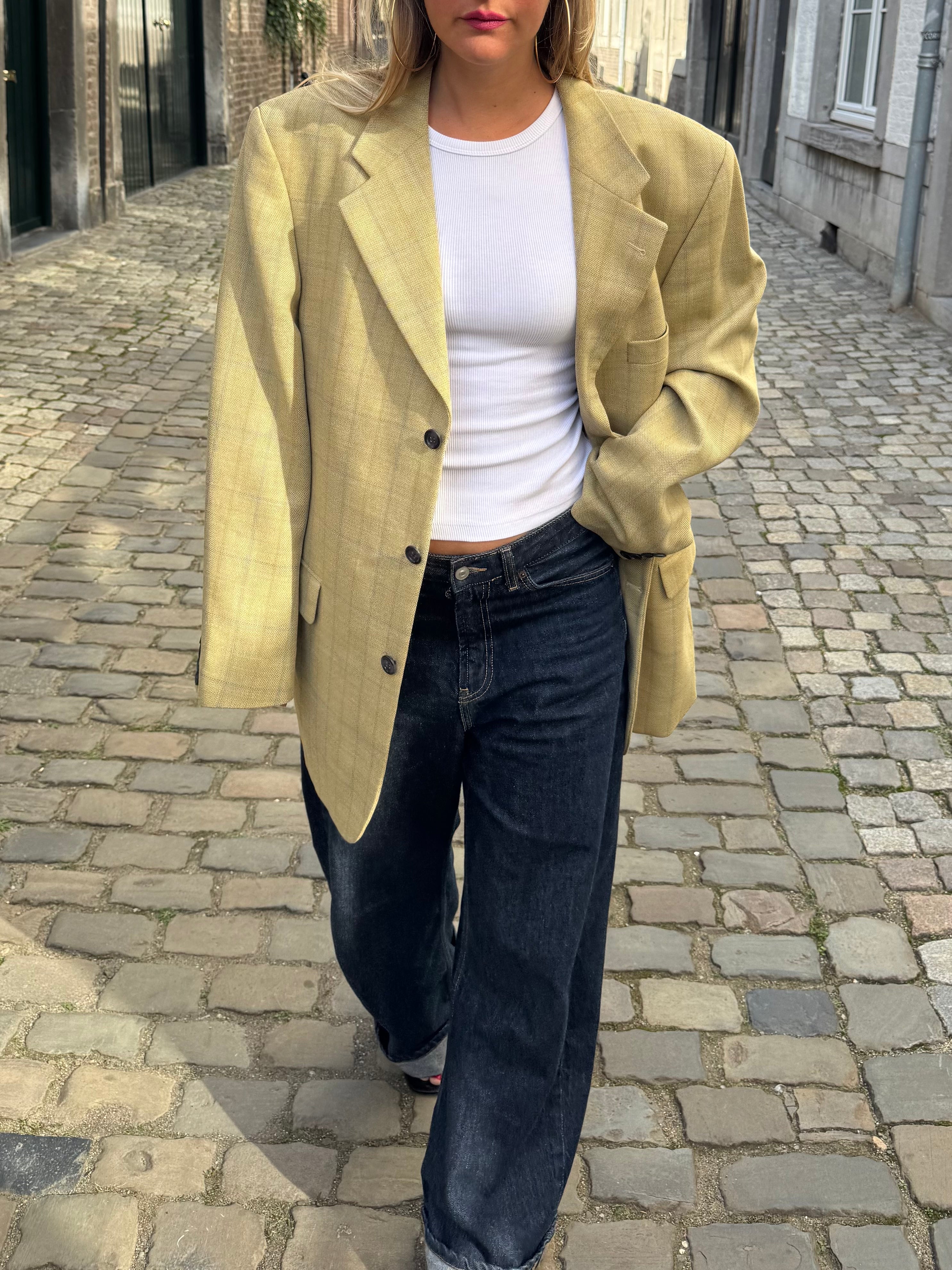 Yellow Beige Oversized Vintage Blazer