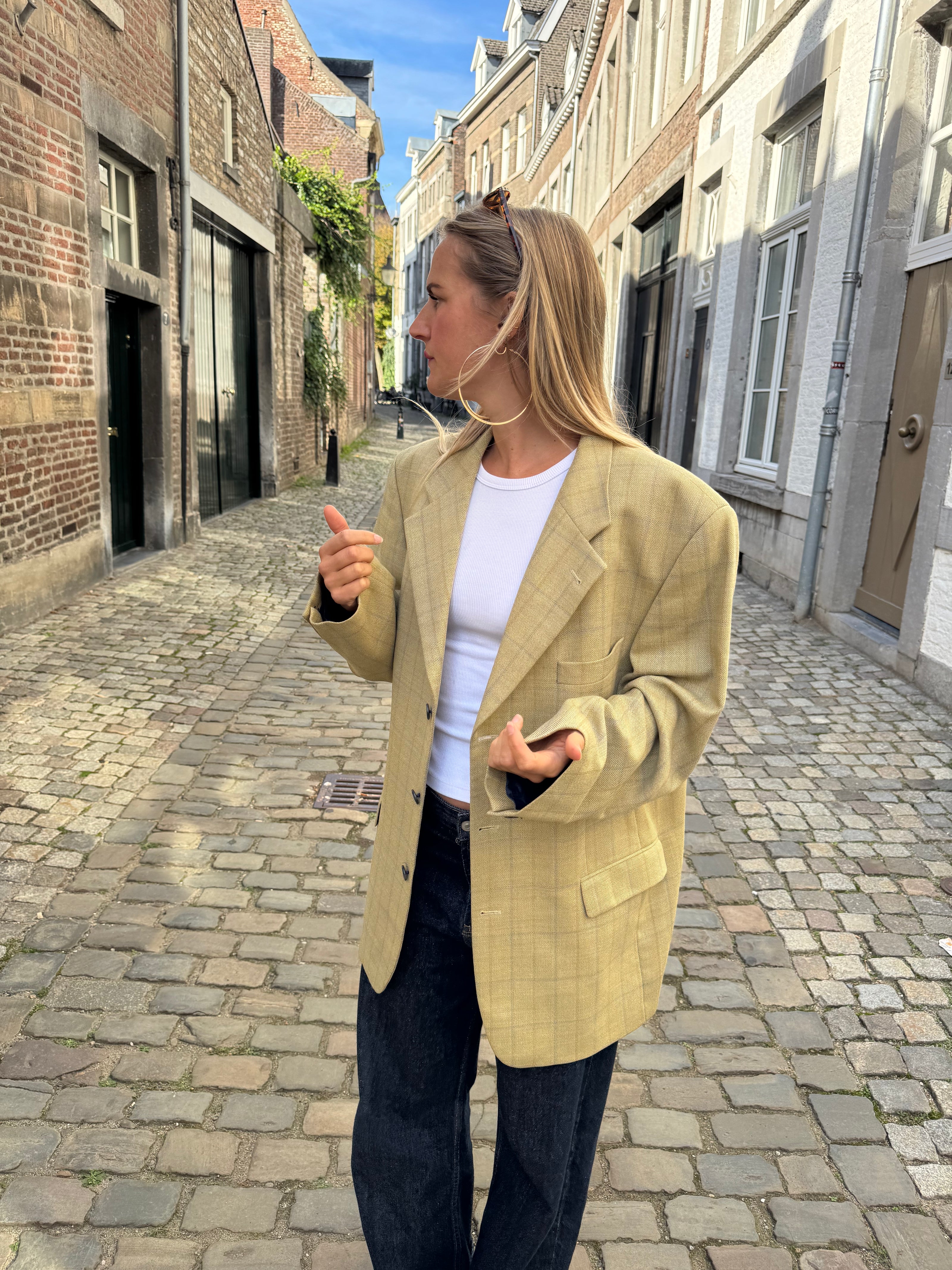 Yellow Beige Oversized Vintage Blazer