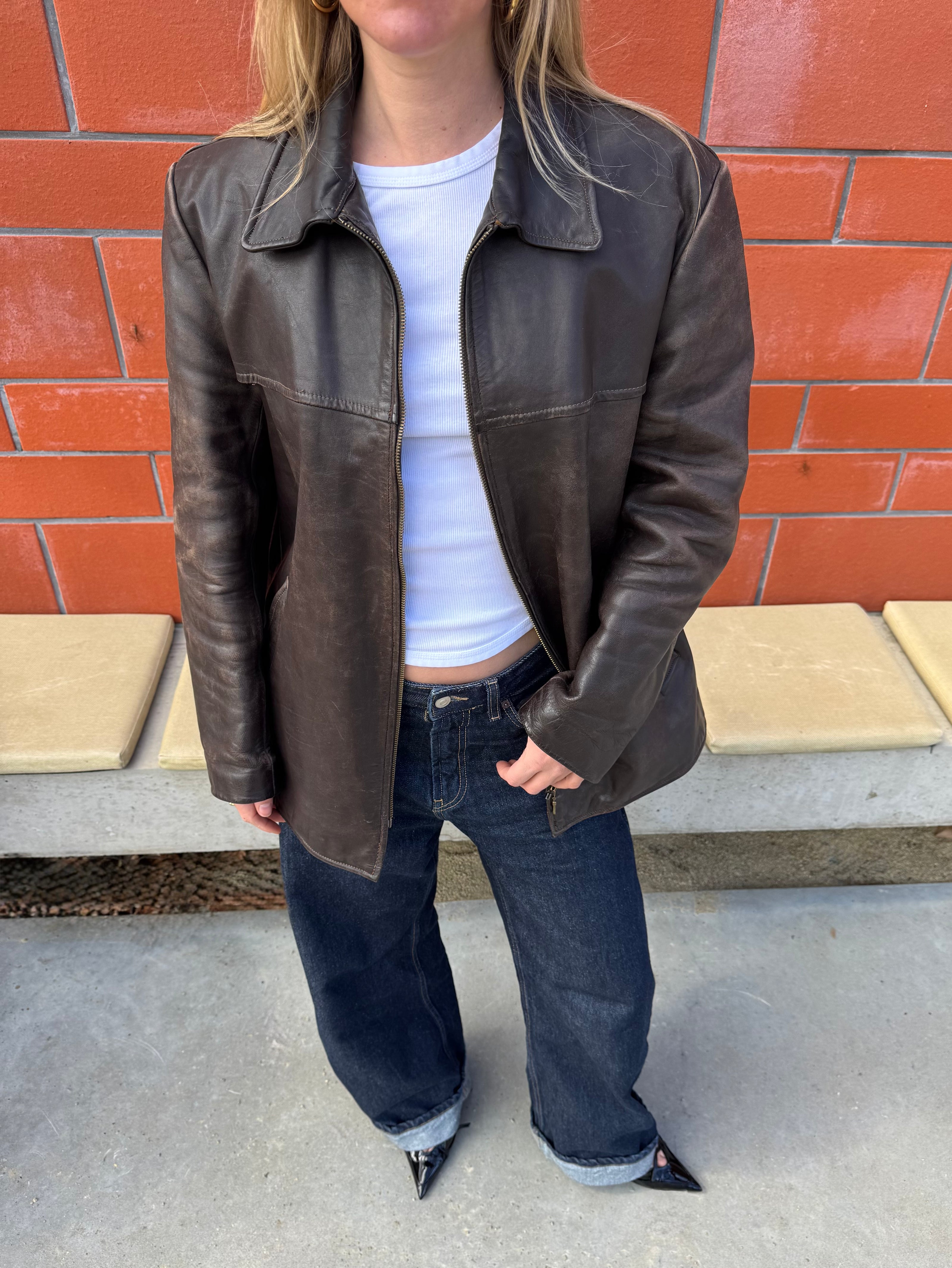 Oversized Brown Leather Vintage Jacket