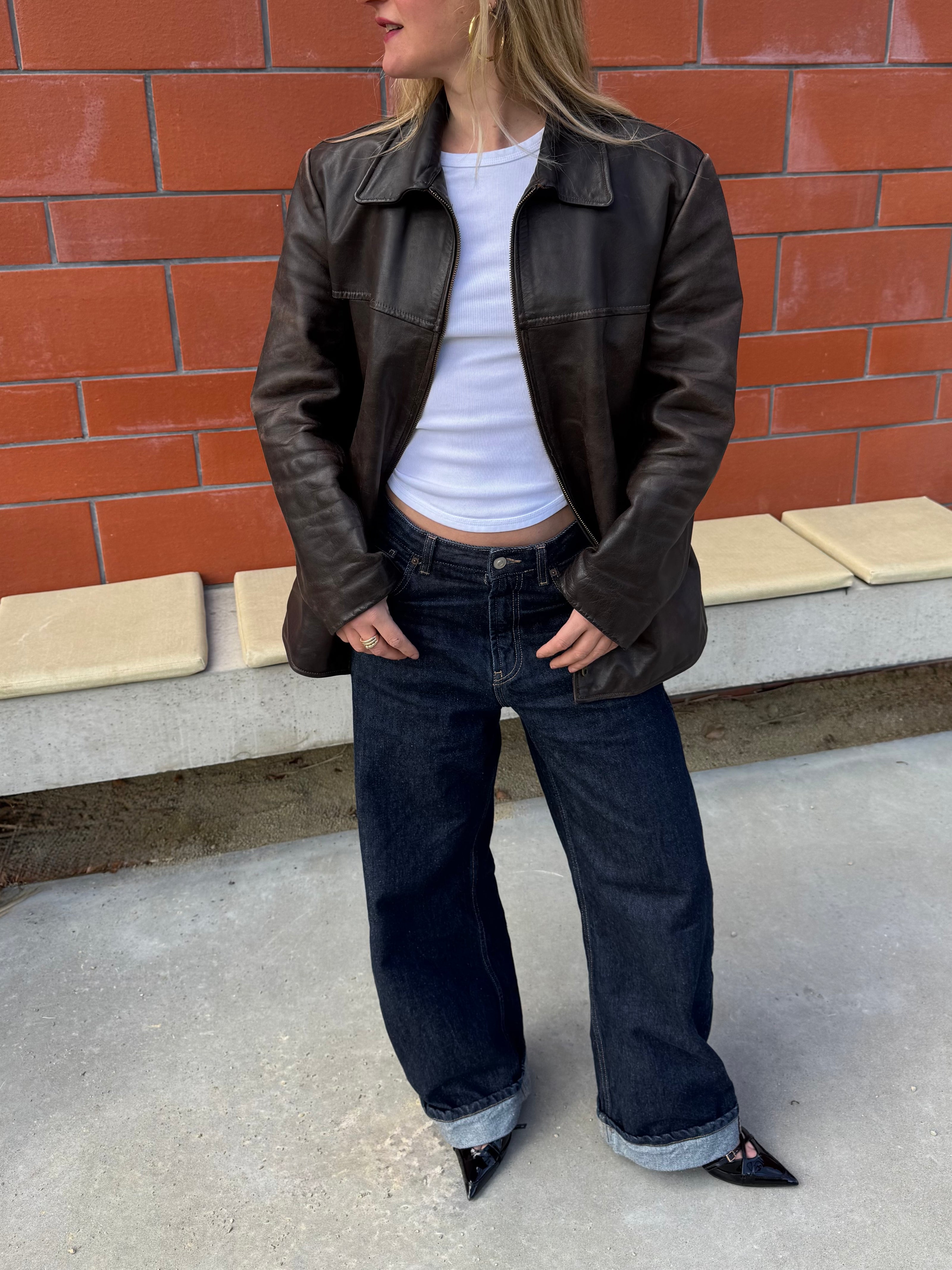 Oversized Brown Leather Vintage Jacket