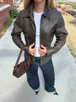 Distressed Brown Leather Fitted Jacket