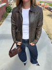 Distressed Brown Leather Fitted Jacket