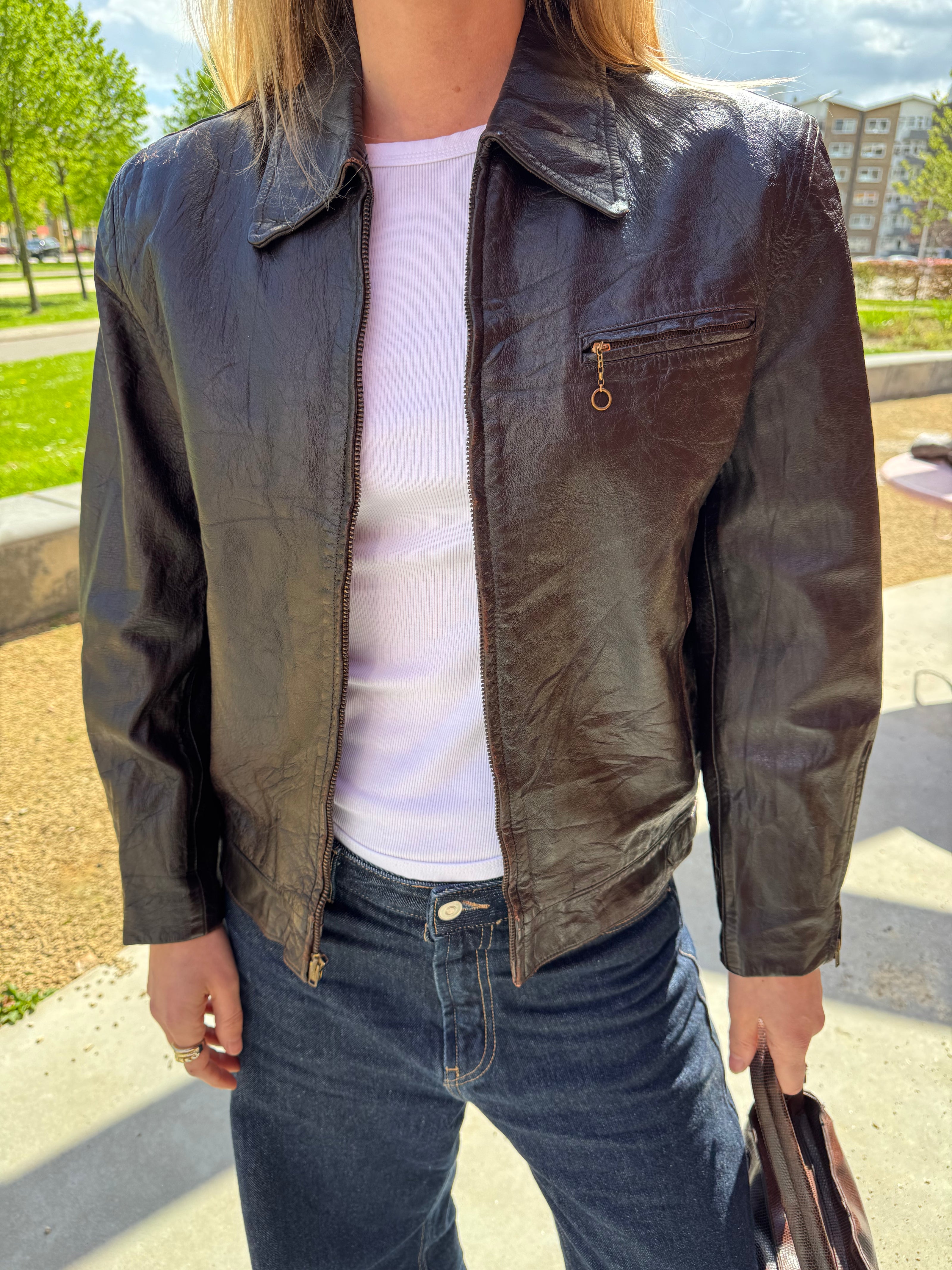 Brown Leather Shiny Vintage Jacket