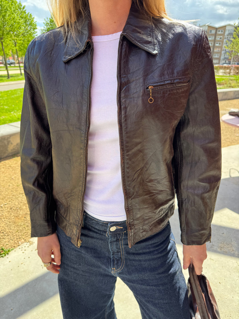 Brown Leather Shiny Vintage Jacket