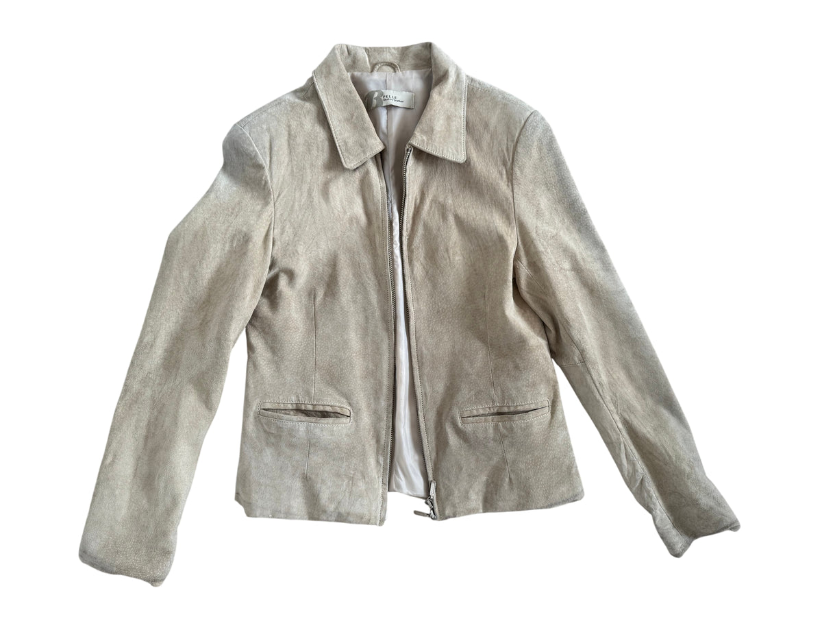 Light Beige Short Suede Vintage Jacket