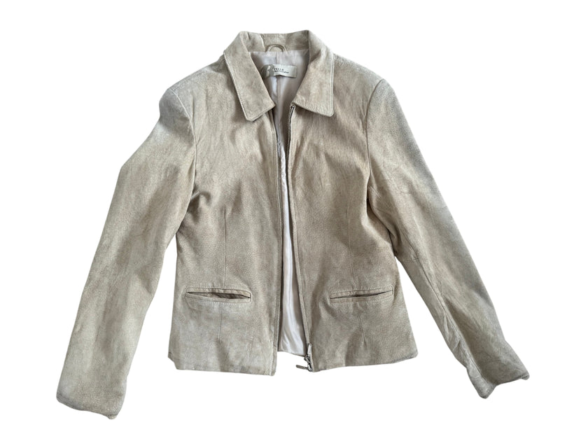 Light Beige Short Suede Vintage Jacket