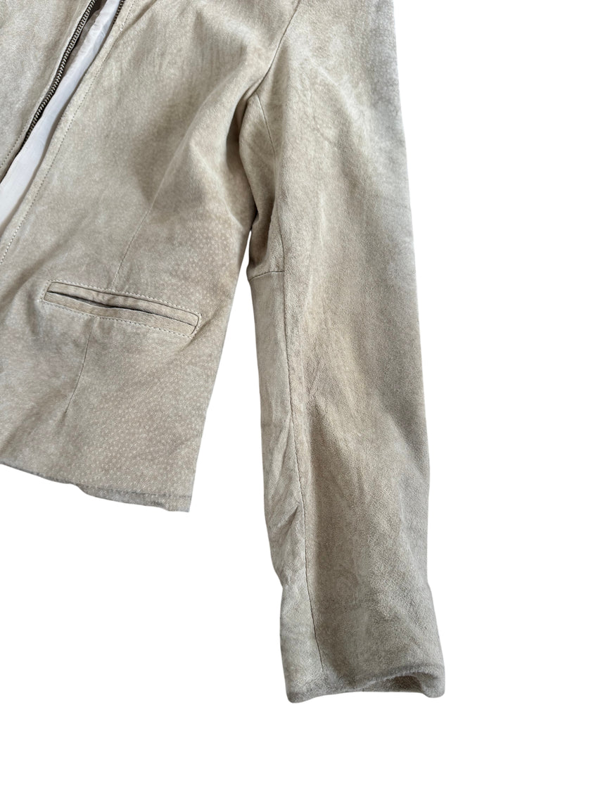 Light Beige Short Suede Vintage Jacket