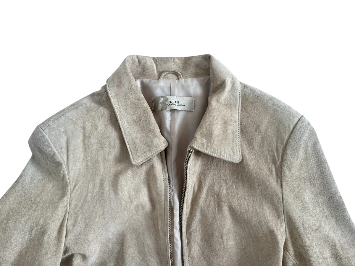 Light Beige Short Suede Vintage Jacket