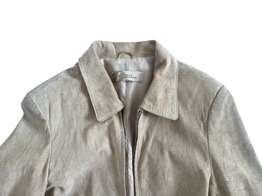 Light Beige Short Suede Vintage Jacket