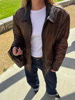 Dark Brown Rustic Faded Oversized Leather Jacket