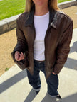 Dark Brown Rustic Faded Oversized Leather Jacket