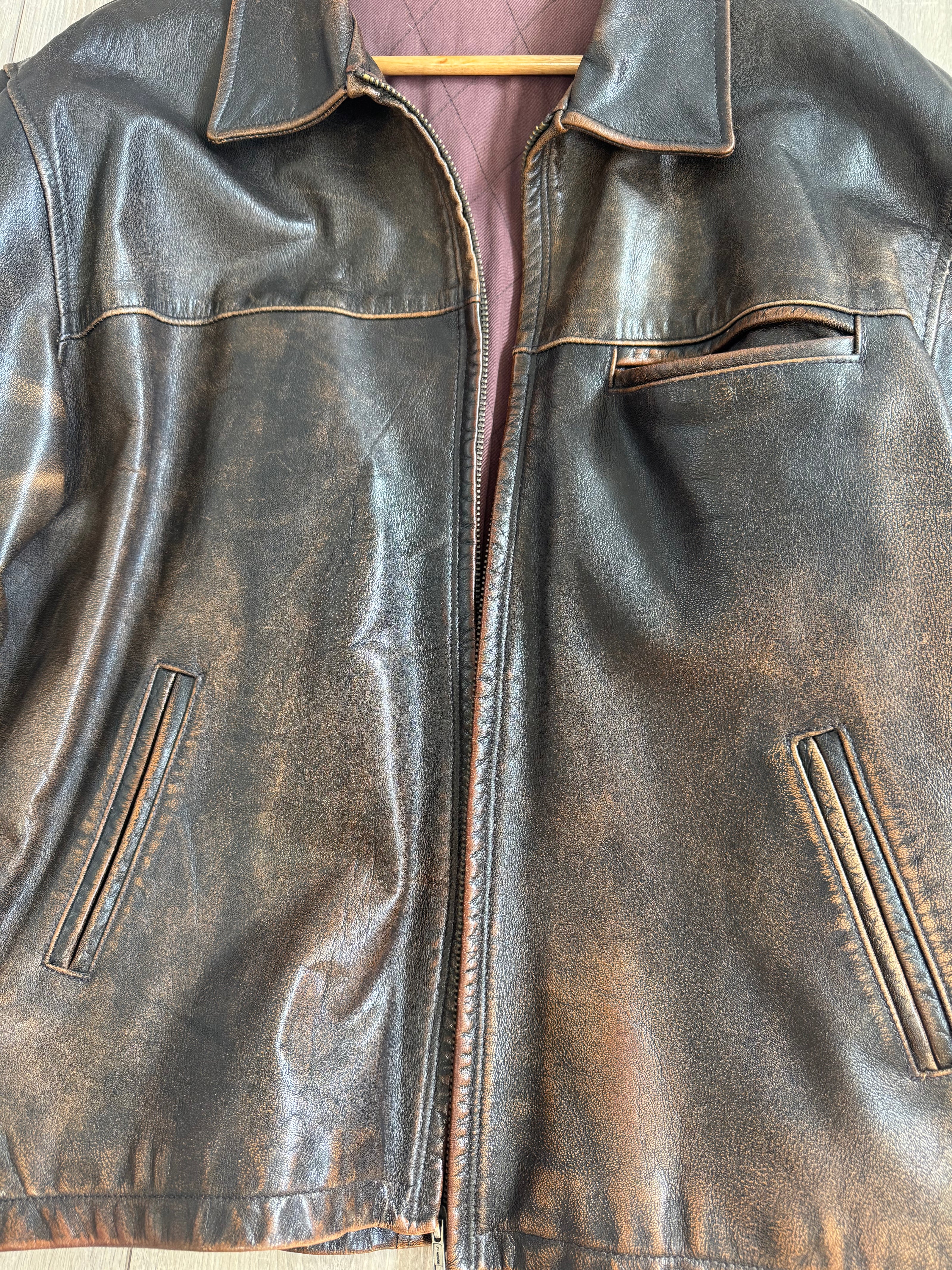 Brown Distressed Leather Jacket