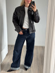Dark Brown Faded Worn Leather Jacket - Oversized