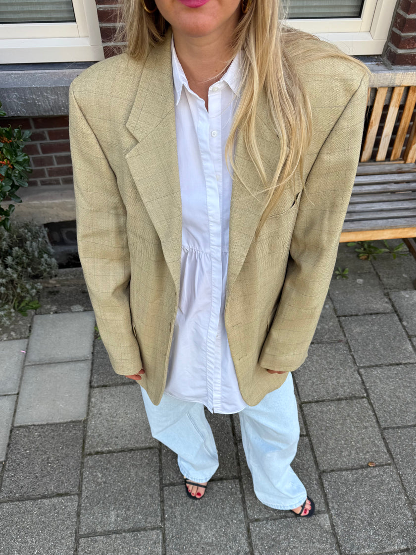 Beige Checked Vintage Blazer