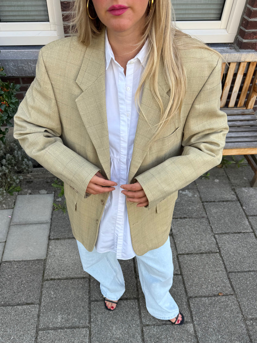 Beige Checked Vintage Blazer