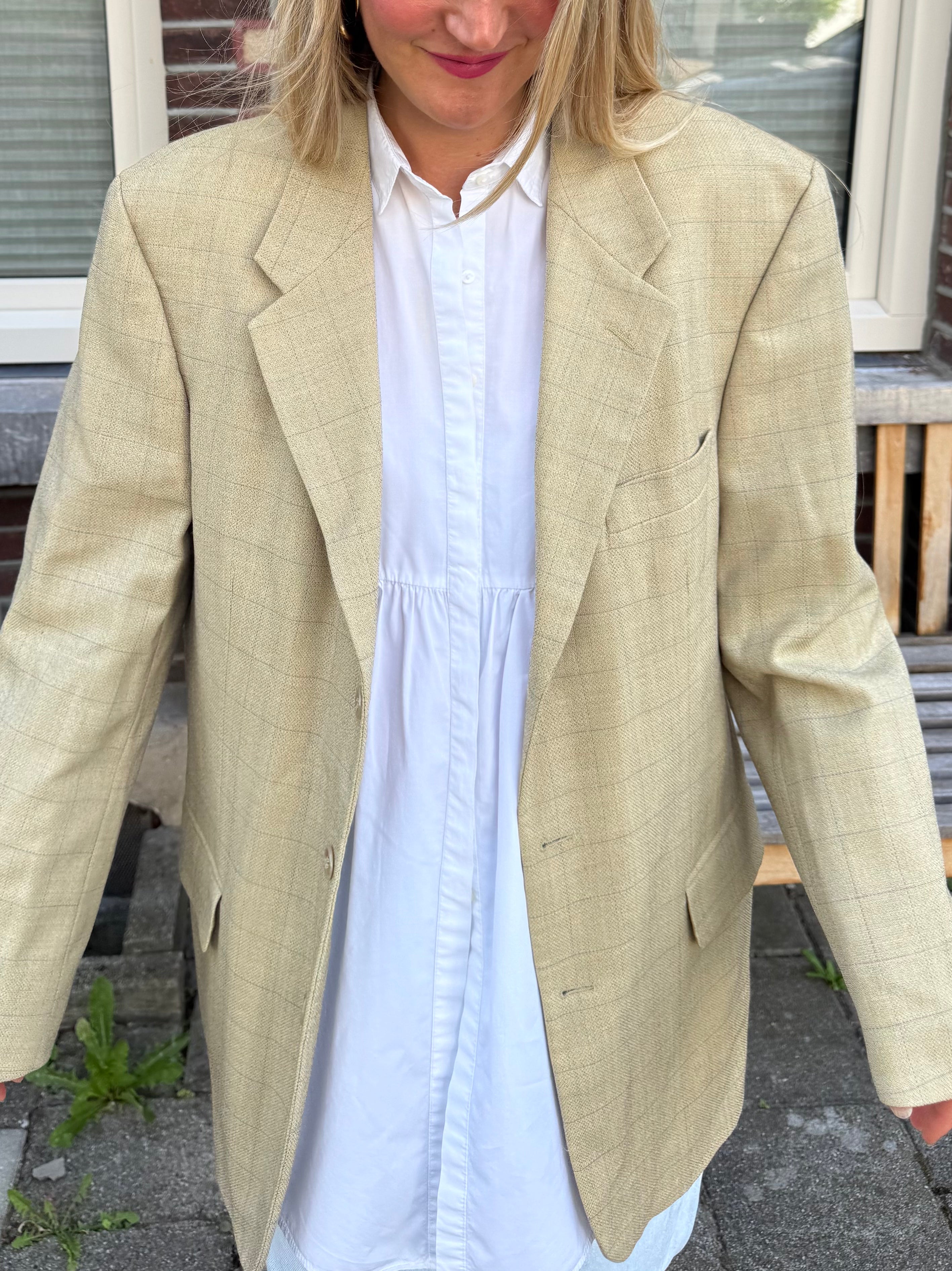 Beige Checked Vintage Blazer