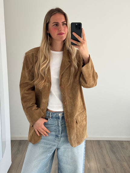 Golden Beige Suede Oversized Vintage Blazer