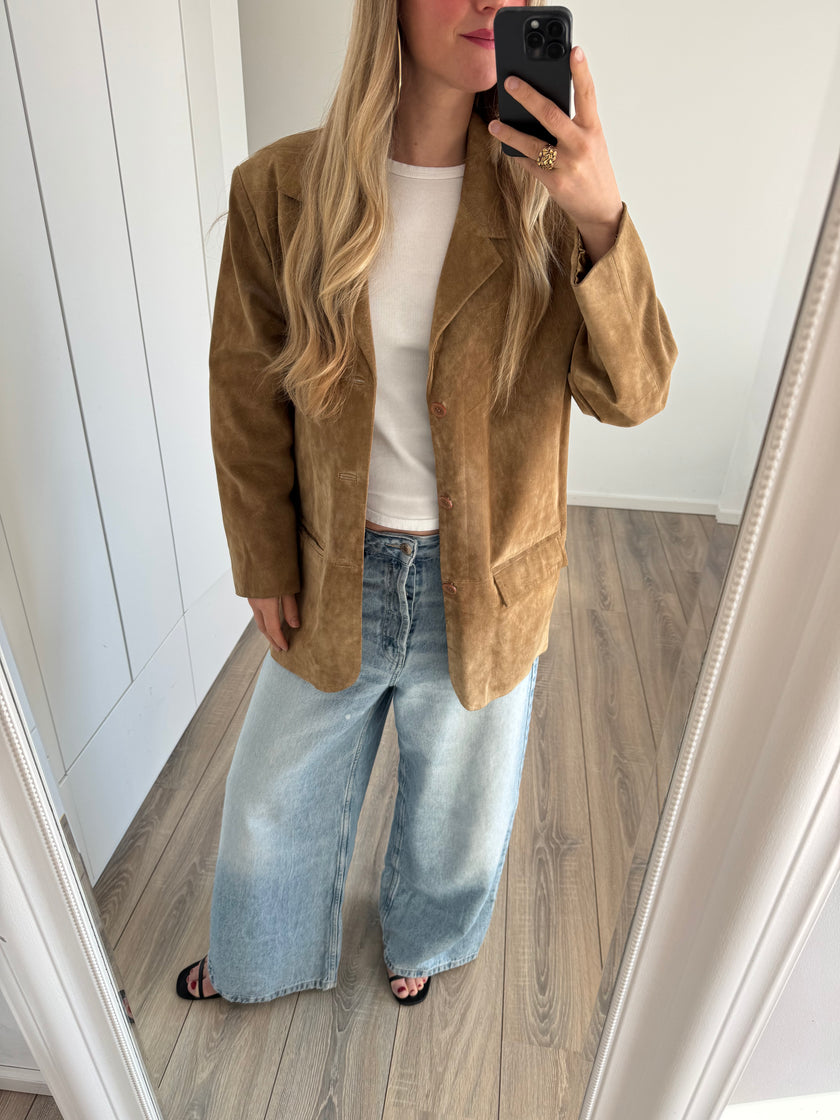 Golden Beige Suede Oversized Vintage Blazer