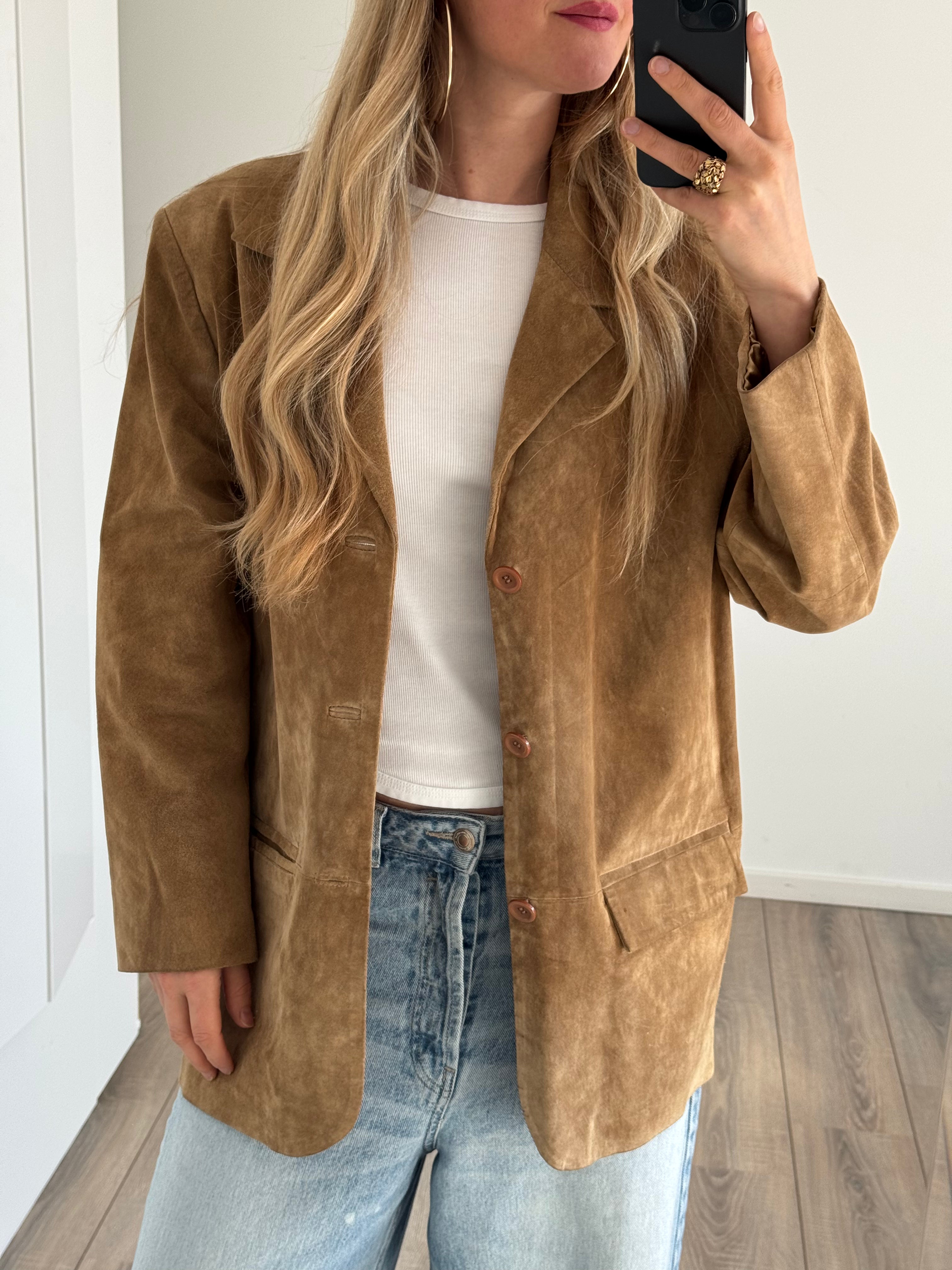 Golden Beige Suede Oversized Vintage Blazer