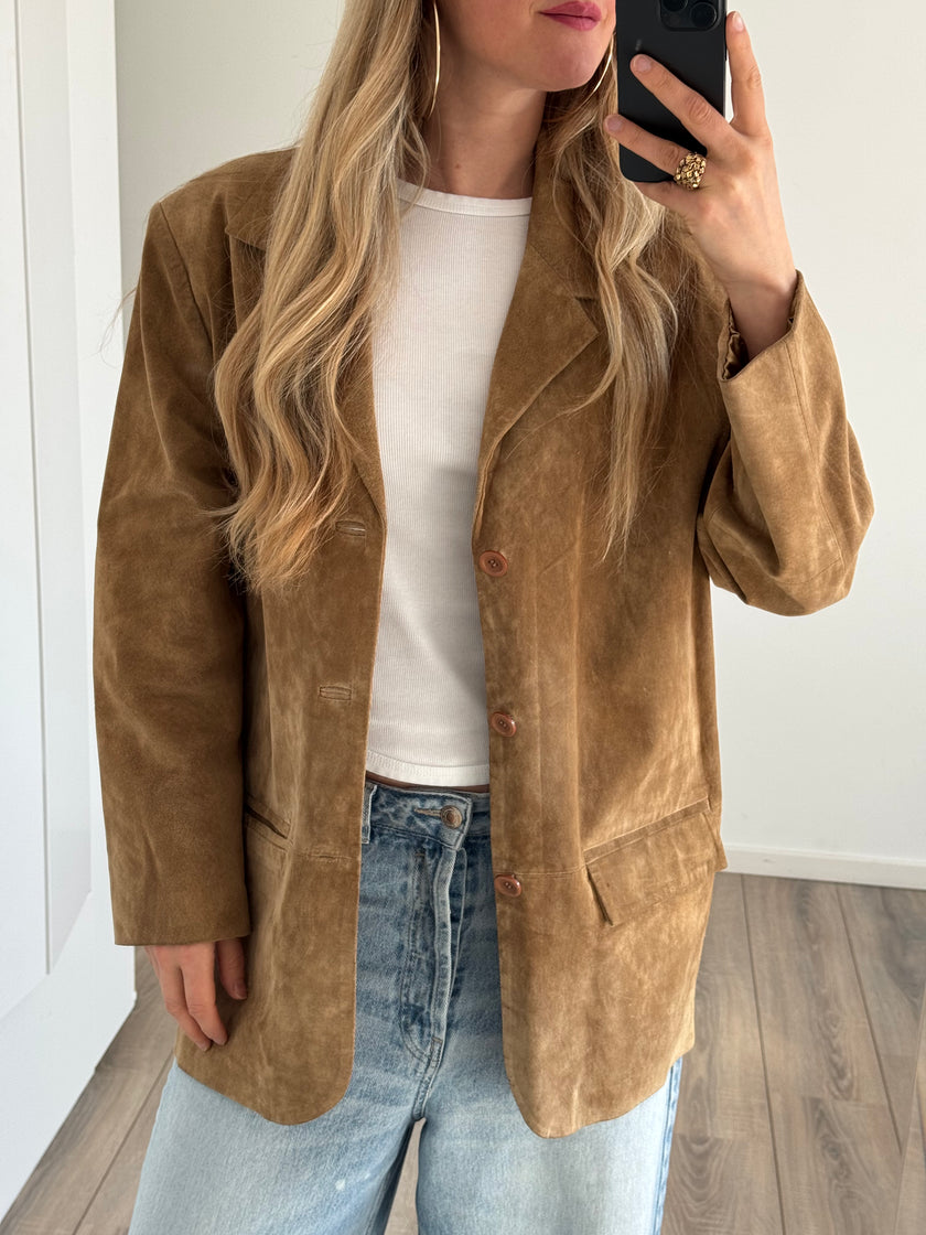 Golden Beige Suede Oversized Vintage Blazer