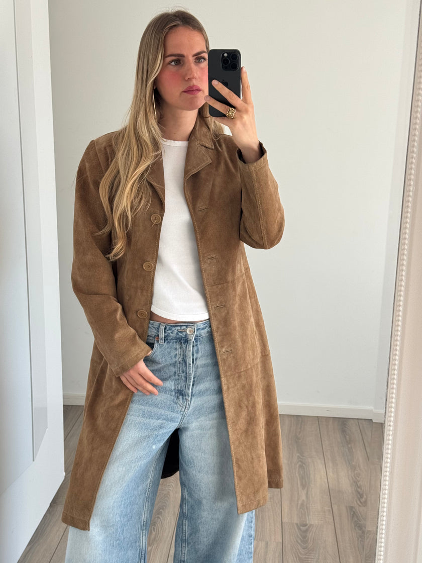 Golden Beige Suede Vintage Trenchcoat
