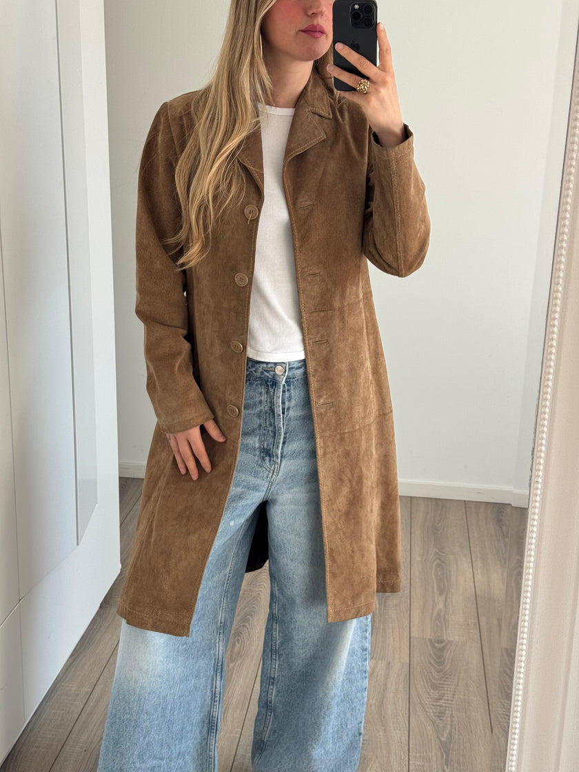 Golden Beige Suede Vintage Trenchcoat