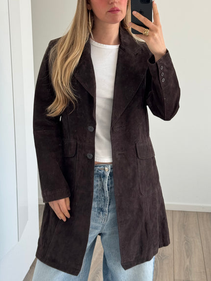Dark Brown Long Suede Vintage Trenchcoat