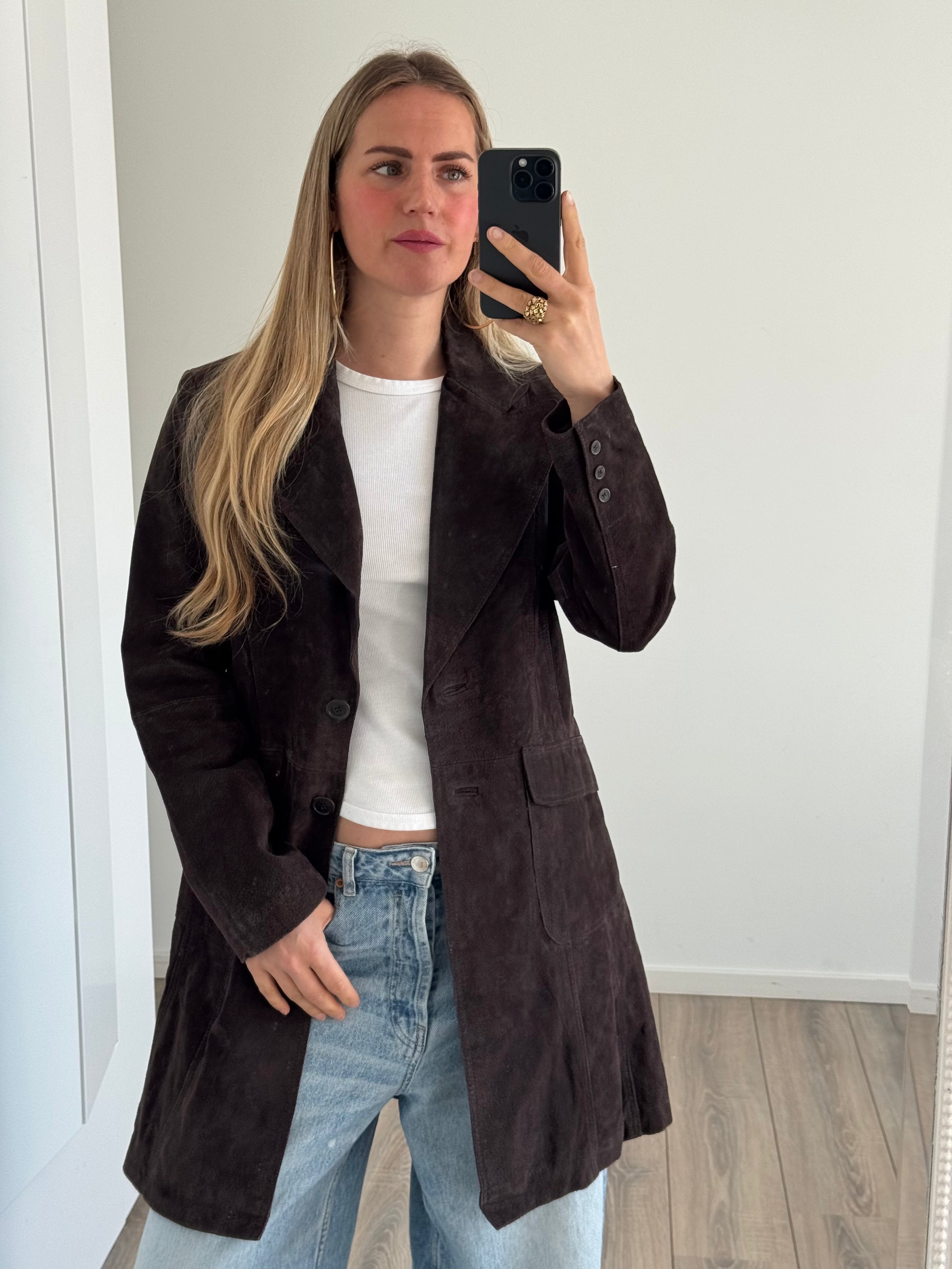 Dark Brown Long Suede Vintage Trenchcoat
