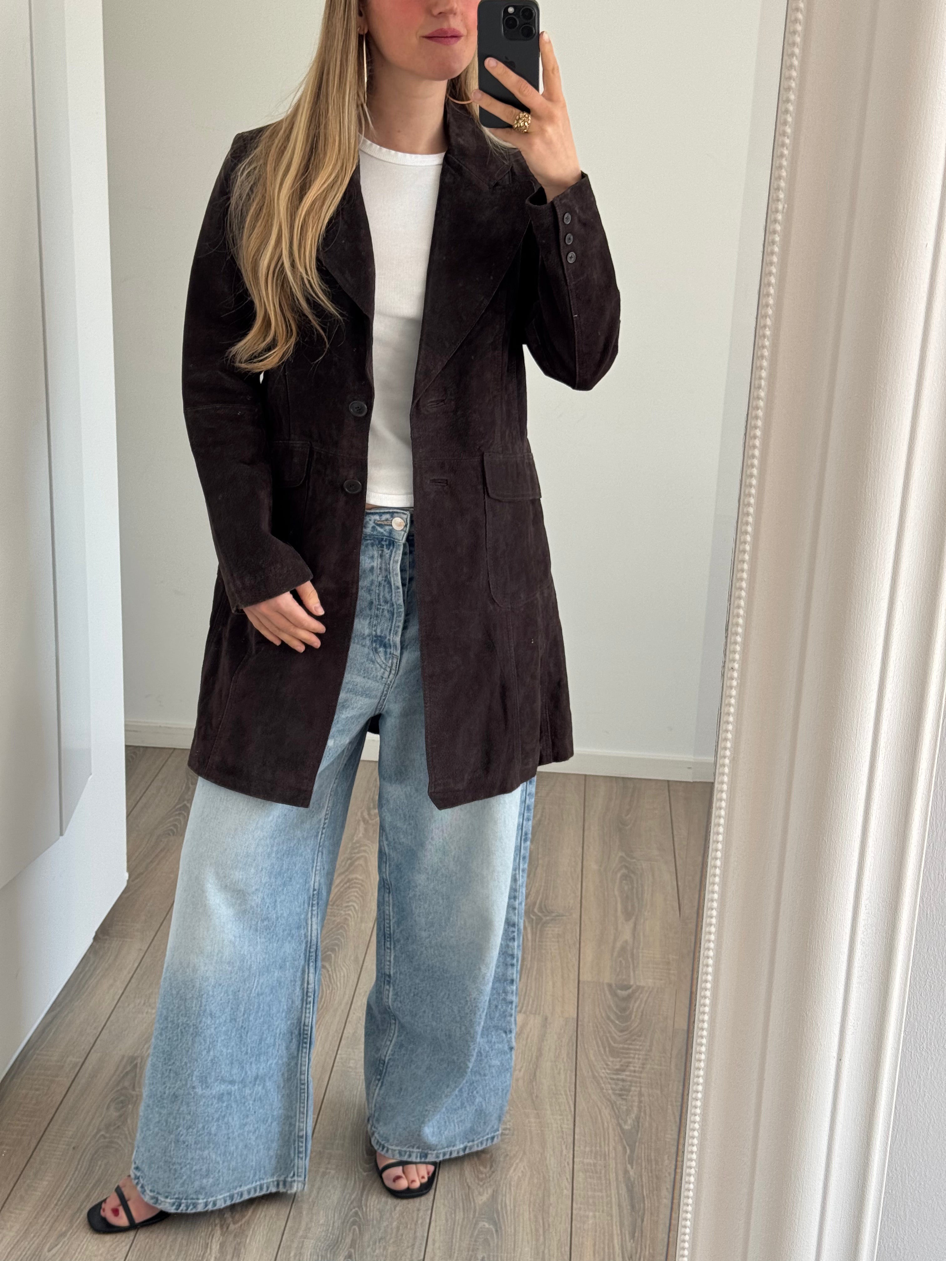 Dark Brown Long Suede Vintage Trenchcoat