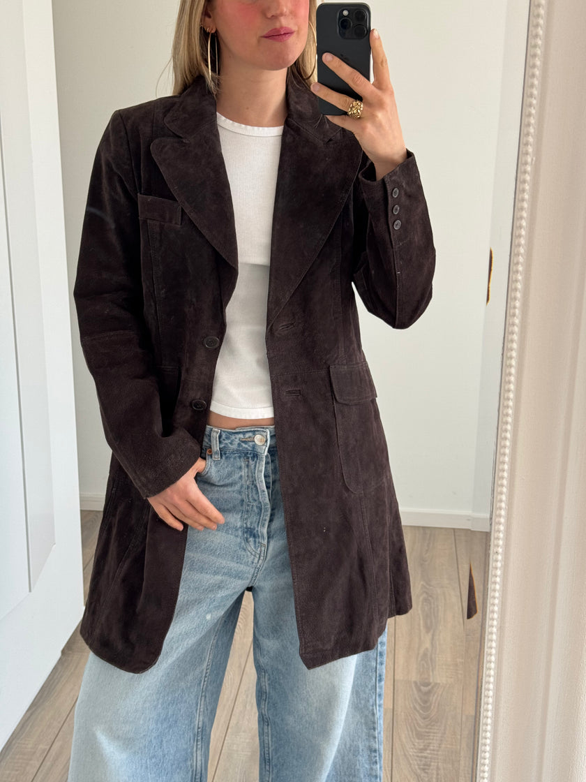 Dark Brown Long Suede Vintage Trenchcoat