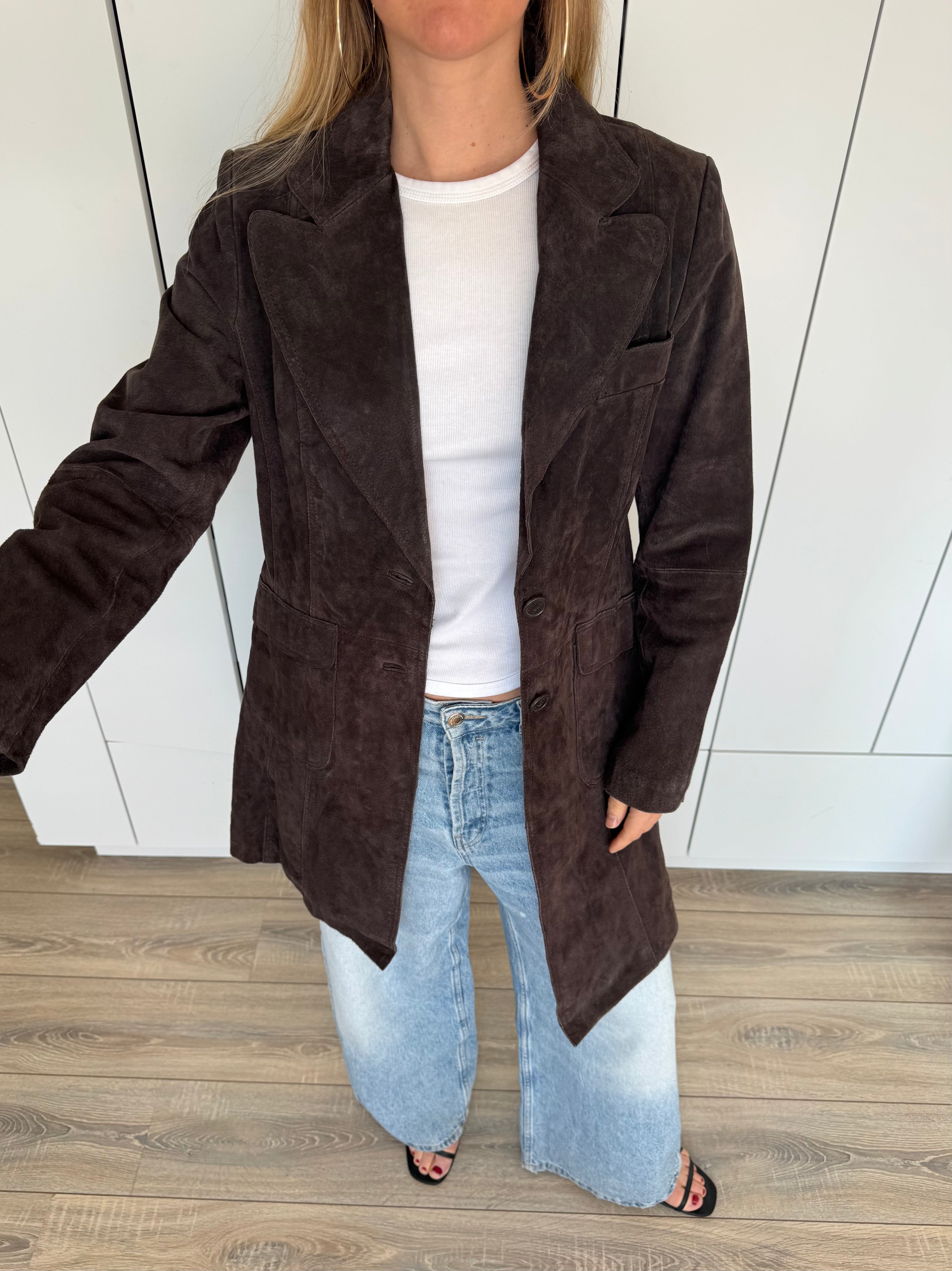 Dark Brown Long Suede Vintage Trenchcoat