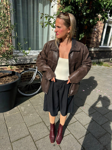 Brown Oversized Leather Jacket