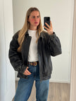 Distressed Leather Bomberjacket Grey/Black