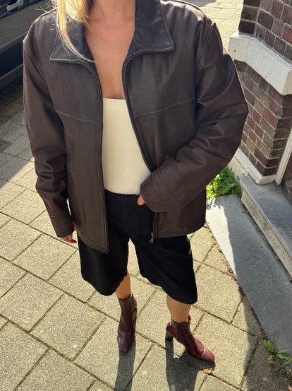 Brown Oversized Leather Jacket