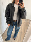 Distressed Leather Bomberjacket Grey/Black