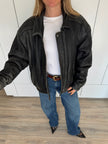 Distressed Leather Bomberjacket Grey/Black