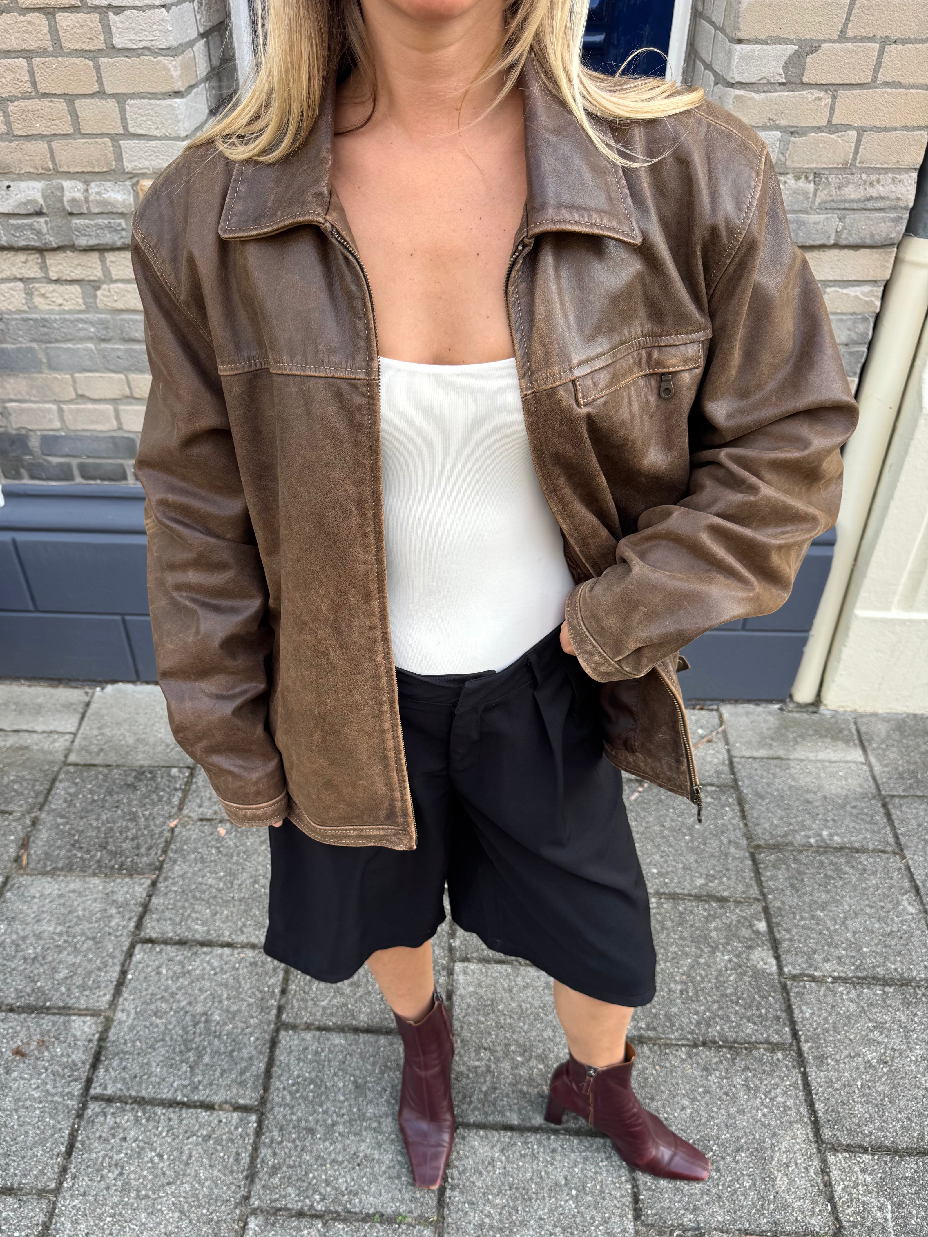 Light Brown Oversized Leather Jacket