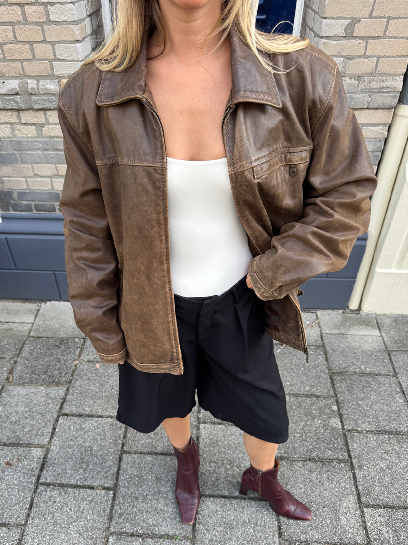 Light Brown Oversized Leather Jacket