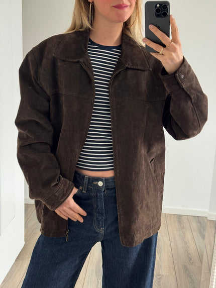 Oversized Dark Brown Suede “Dad” Jacket