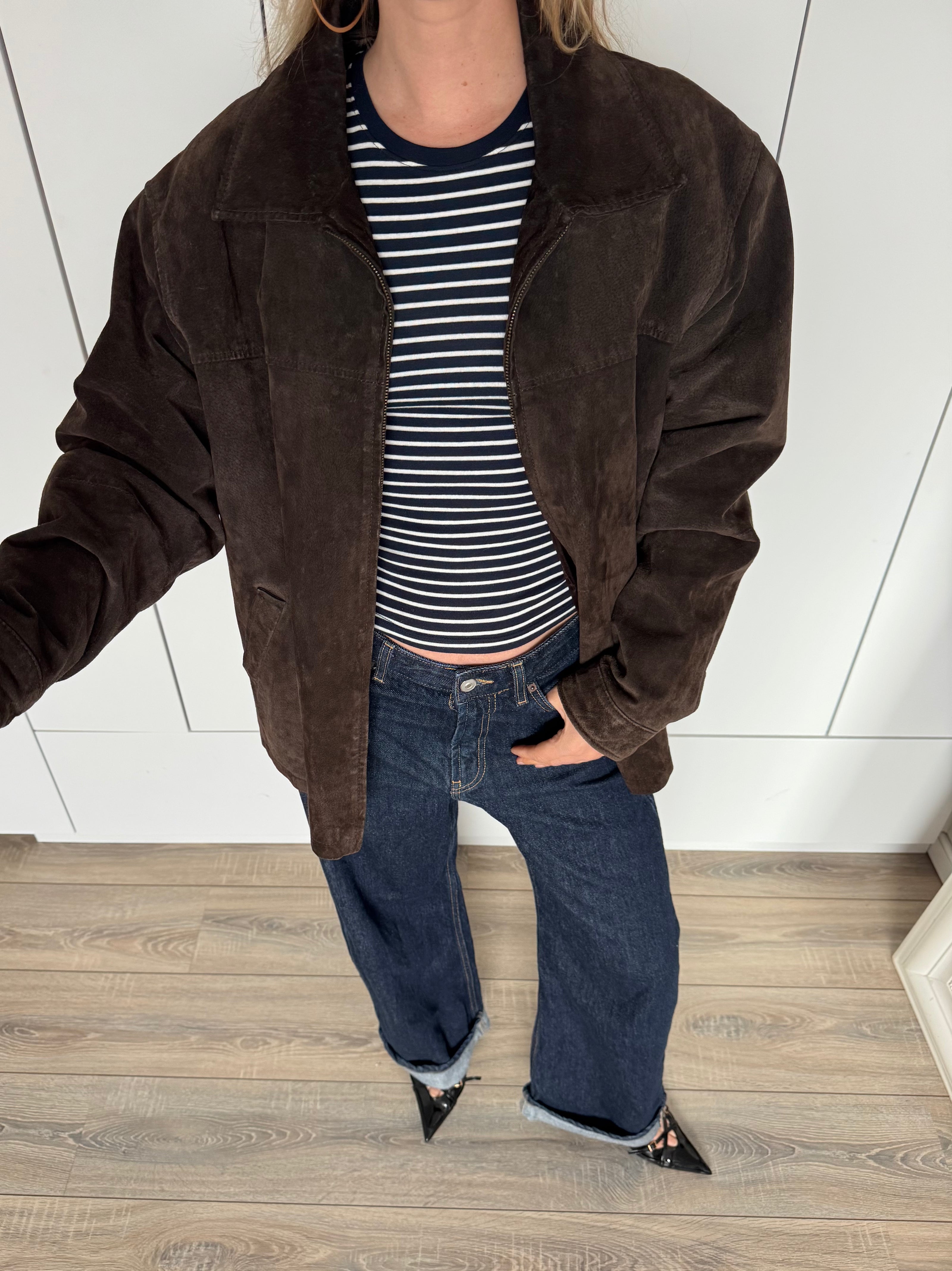 Oversized Dark Brown Suede “Dad” Jacket