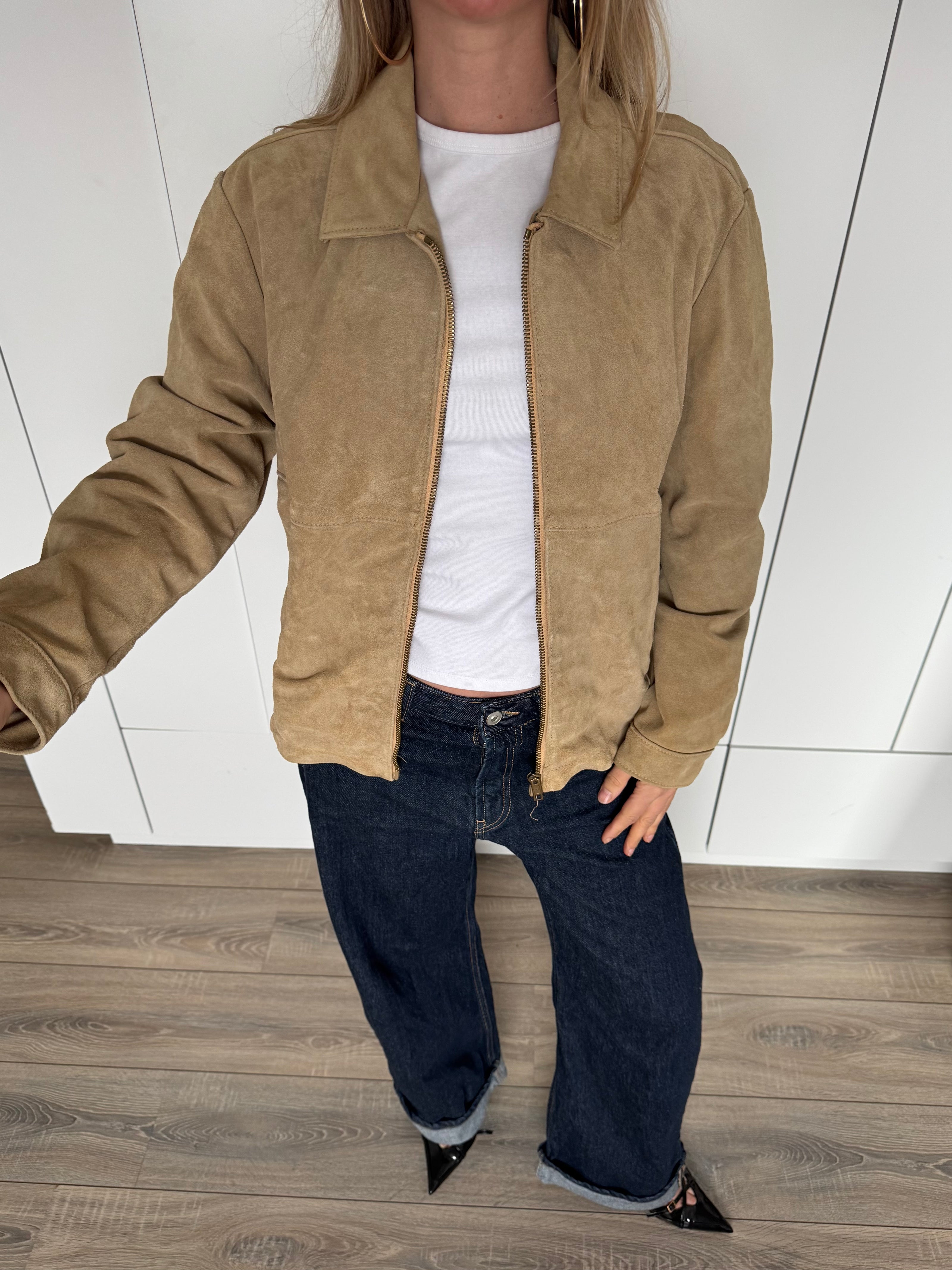 Beige Suede Vintage Bomberjack