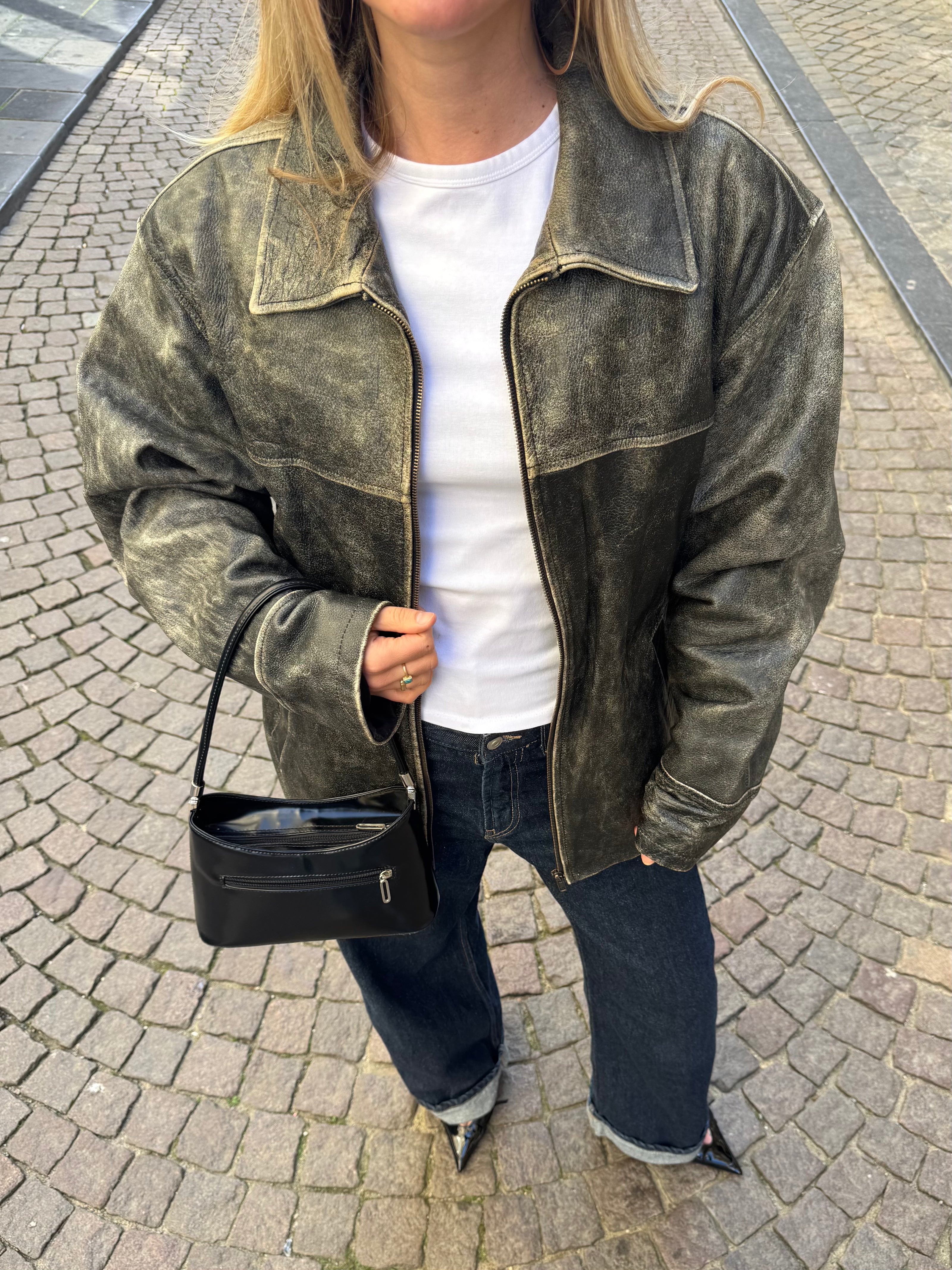 Distressed Worn Faded Leather Vintage Jacket