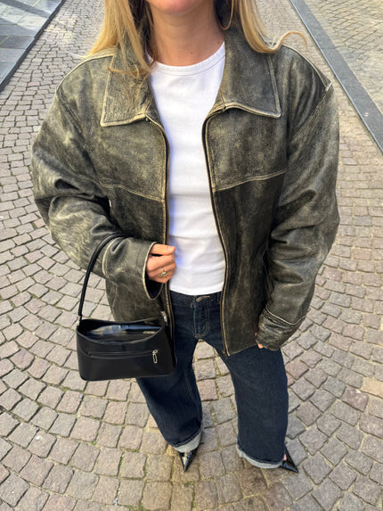 Distressed Worn Faded Leather Vintage Jacket