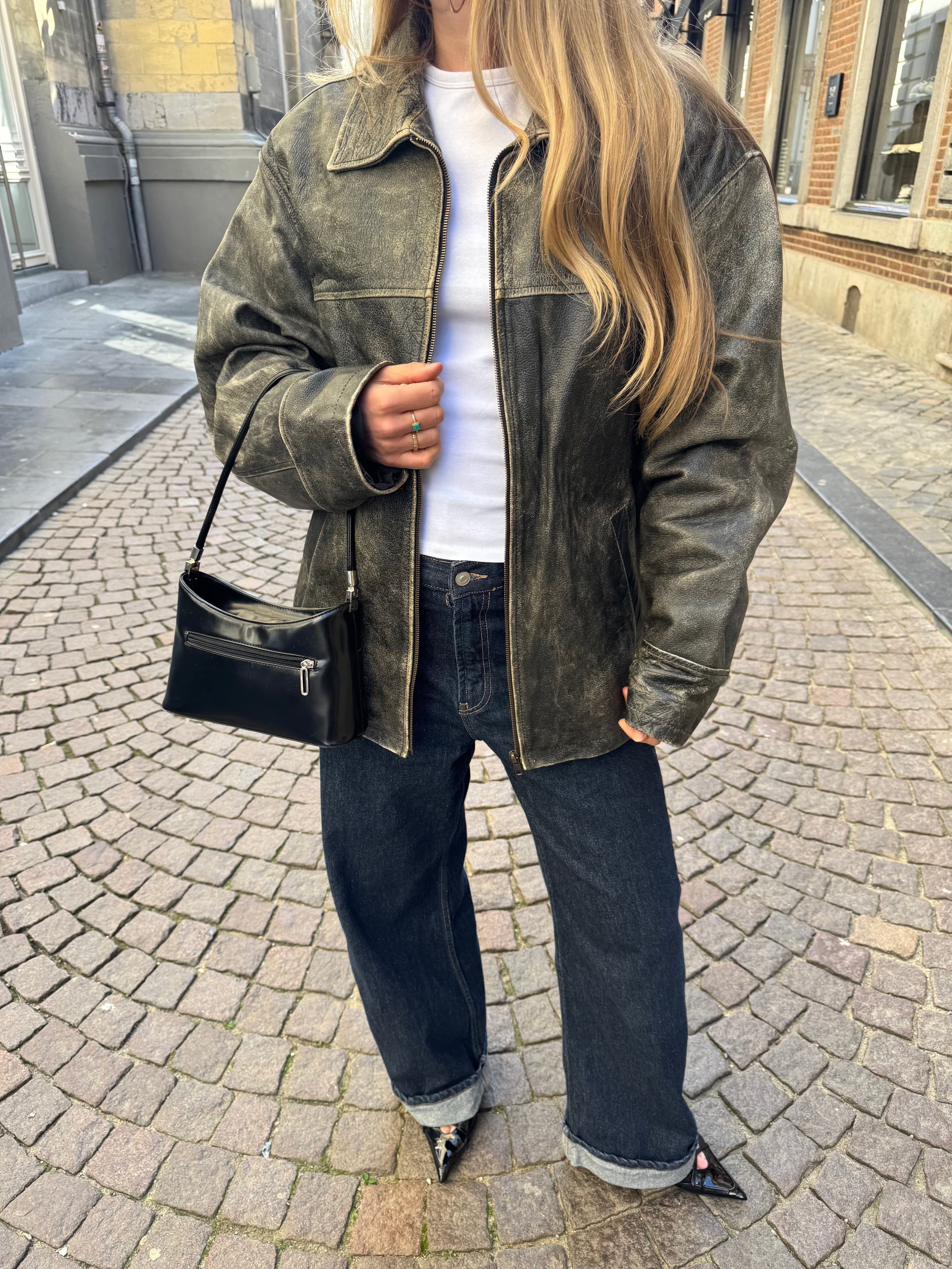 Distressed Worn Faded Leather Vintage Jacket