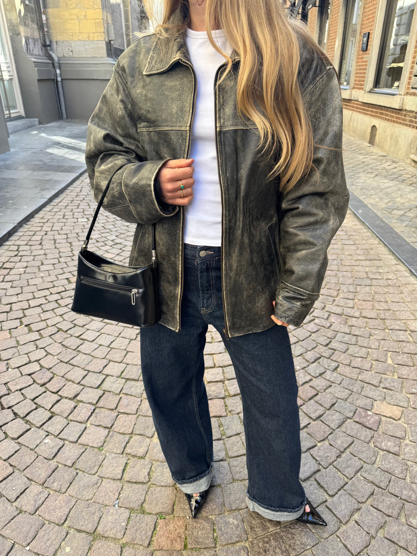 Distressed Worn Faded Leather Vintage Jacket