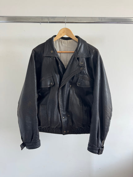 90s Black Leather Bomber