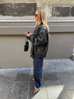 Black Leather Oversized Vintage Bomber Jacket