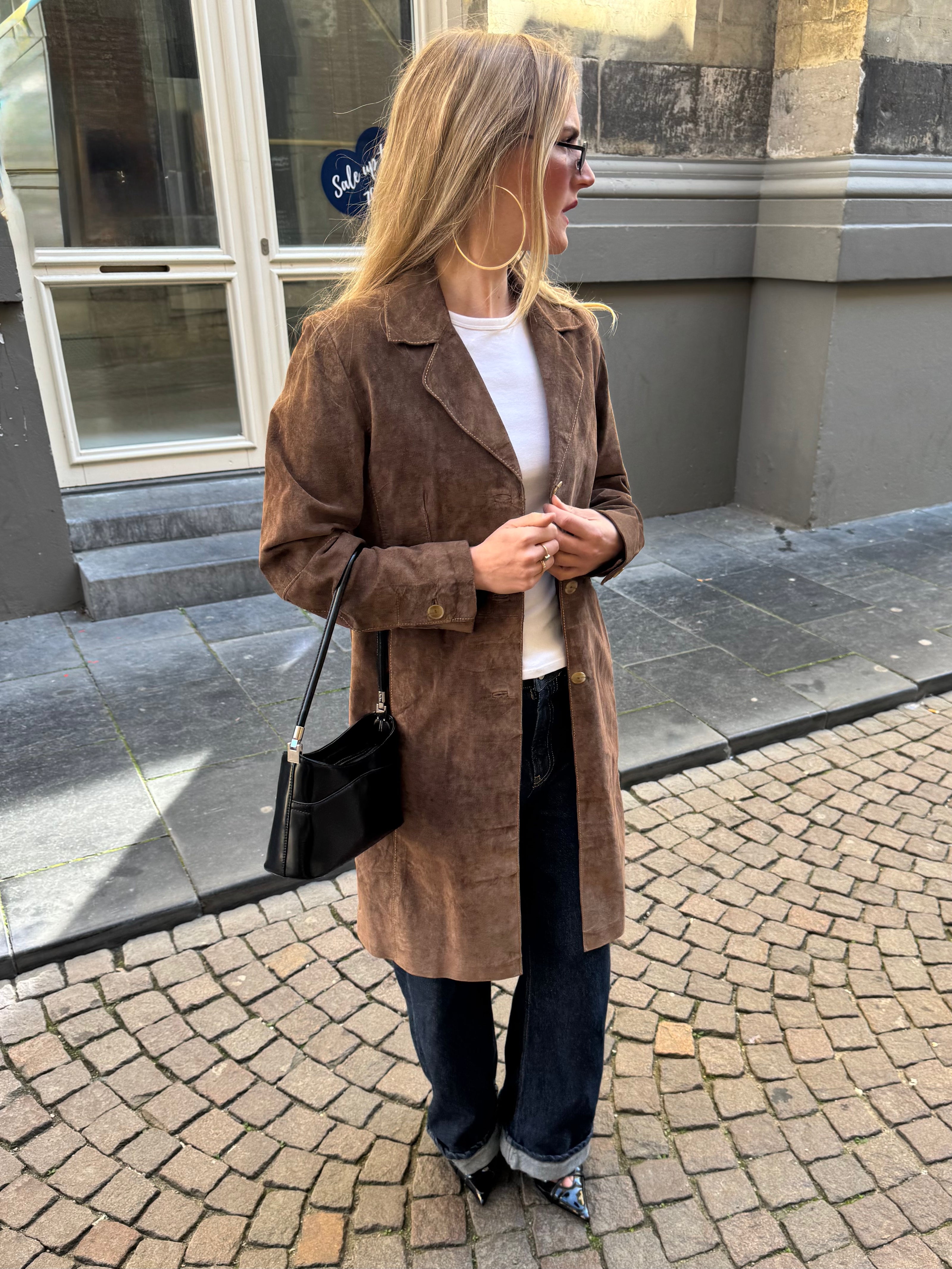 Light Brown Long Vintage Suede Coat