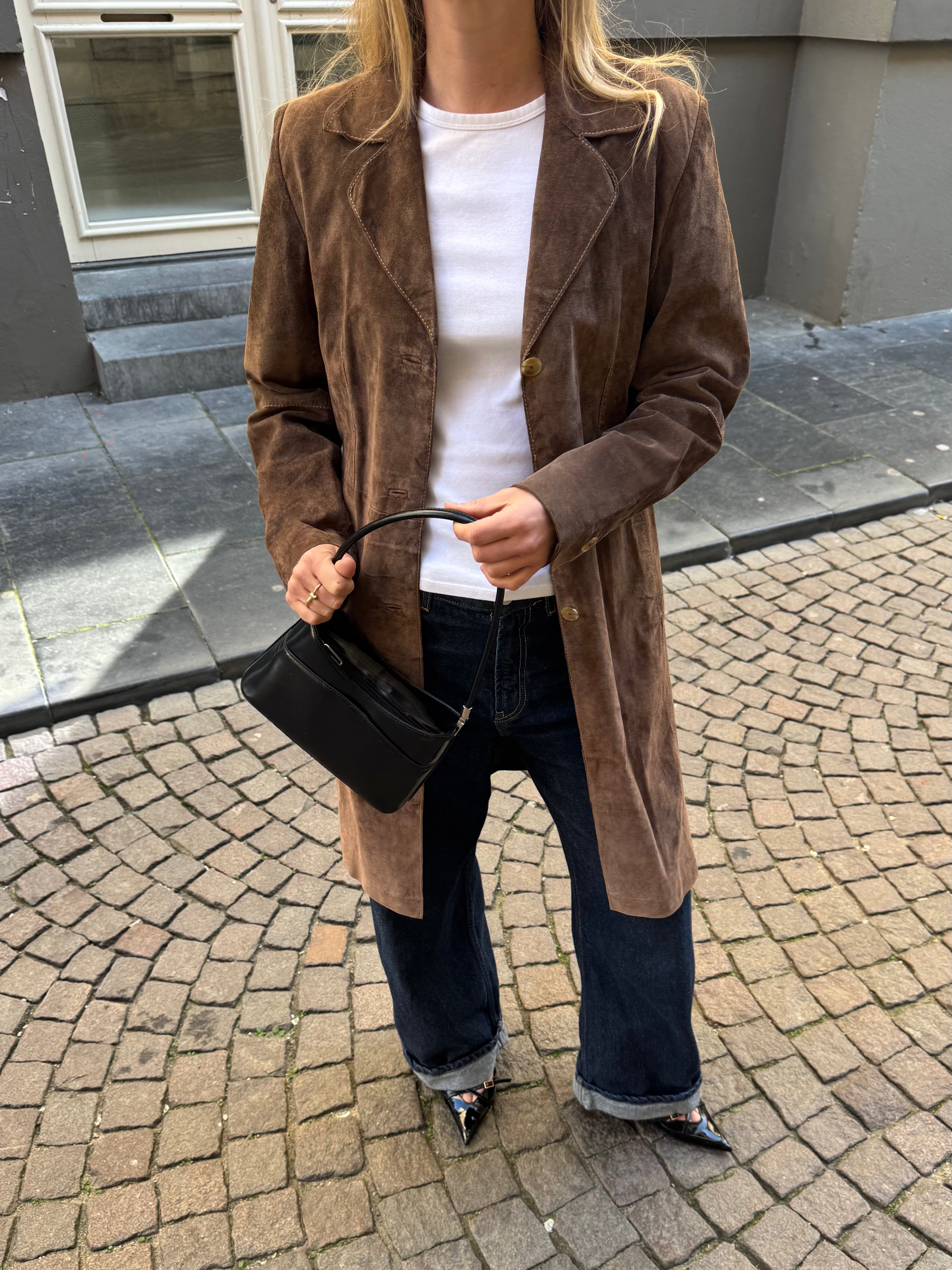 Light Brown Long Vintage Suede Coat
